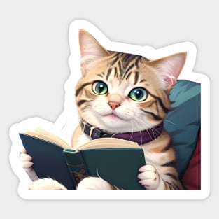 Funny Cute Kawaii Anime Book Lover Bookworm Reading Cat Sticker